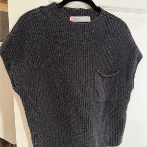 Free People Dark Gray Ribbed Short Sleeve Tee